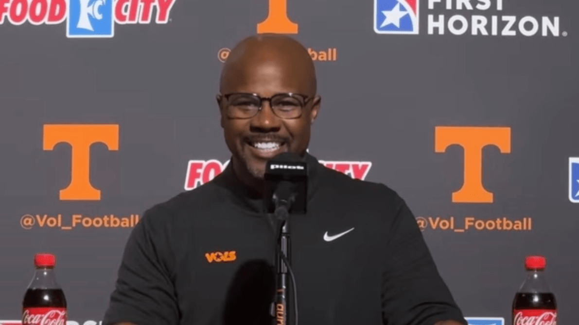 Derek Jones speaks at a University of Tennessee press conference after being introduced as the Volunteers’ new cornerbacks and secondary coach.